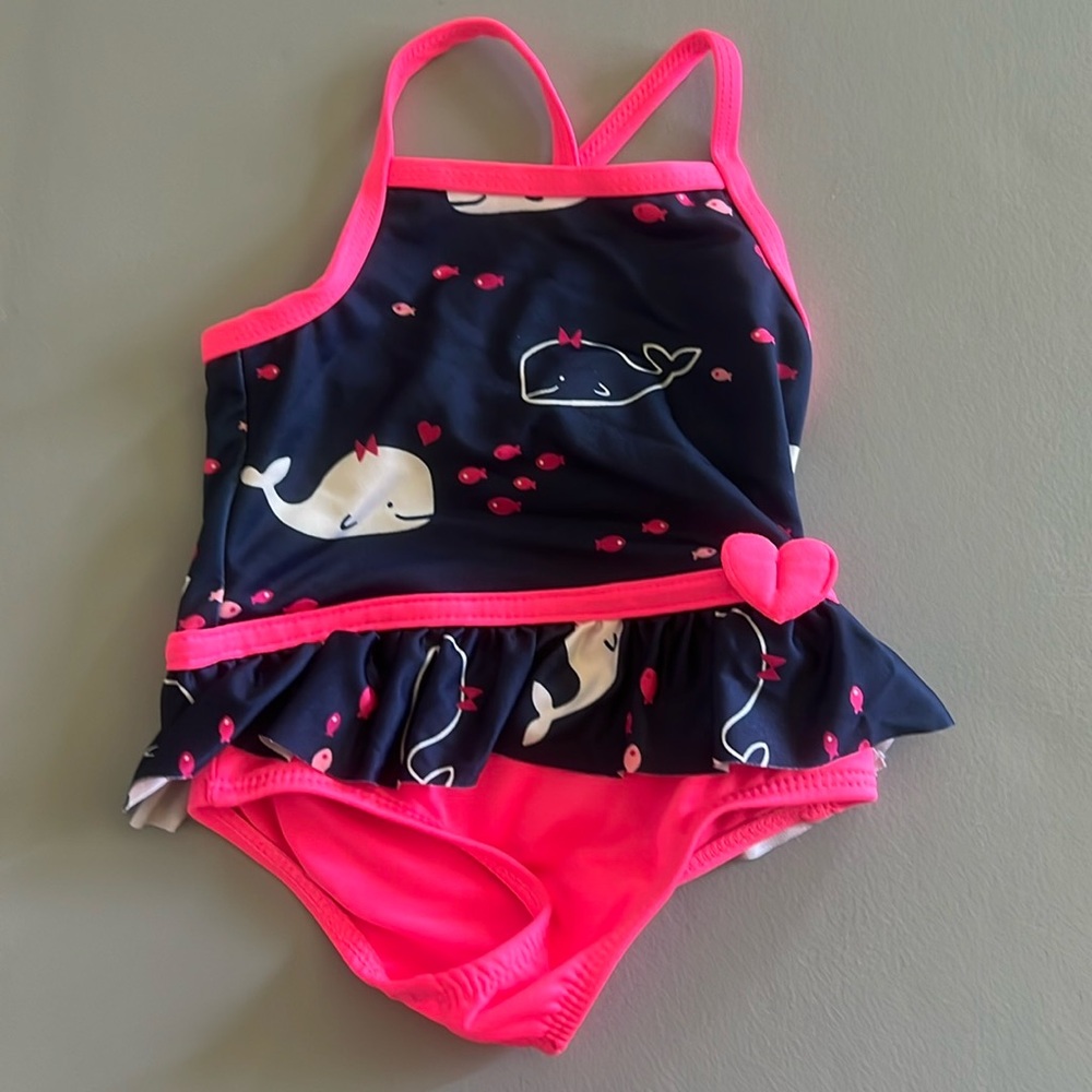 Wippette 0/6 Month Baby Girls One Piece Pink & Blue Whale Theme Swimsuit